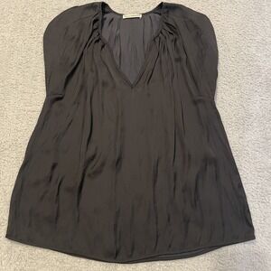 Ulla Johnson Annelise Satin Top Womens 6 Black Cap Flutter Sleeve Minimalist